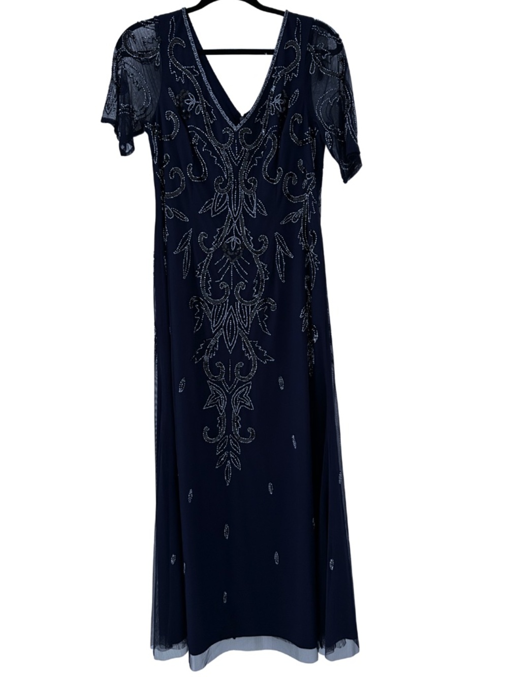 NWT Adrianna Papell Studio Beaded Ankle Gown Size 10 Light Navy